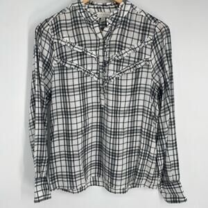 Lucky Brand Top Women’s Small Western Plaid Ruffle Edge Feminine Equestrian